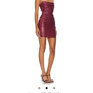 💎$319 Nookie Leona Mini Dress Wine Faux Leather Strapless Size Medium💎
